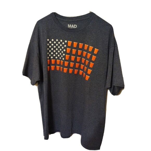 Mad Engine USA Beer Pong Mens Blue XL shirt American Flag Design Patriotic Solo - Picture 1 of 6